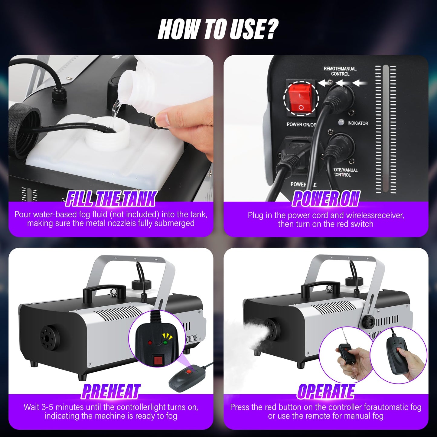 Sklydron 1500W Fog Machine - Halloween Smoke Machine with Remote & Wired Control, Maquina De Humo Para DJ with16000 CFM High Output for Haunted Houses, Stage Shows & Wedding,DJ Club,Live Concert