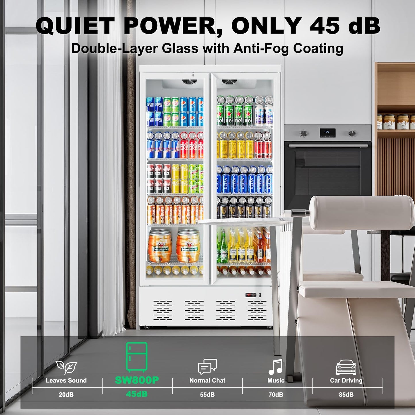 ECEVT 41.4''W White Commercial Refrigerators, 30.5 Cu.Ft 2 Glass Door Commercial Beverage Refrigerators Upright Display Cooler with LED Light and 10 Adjustable Shelves for Restaurant Stores