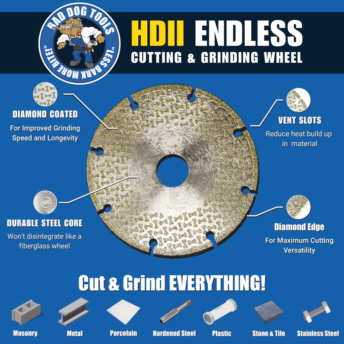 Bad Dog 5" HDII + Cutting Wax: Diamond Wheel for Grinding, Sanding, and Cutting + Wax Lubricant.