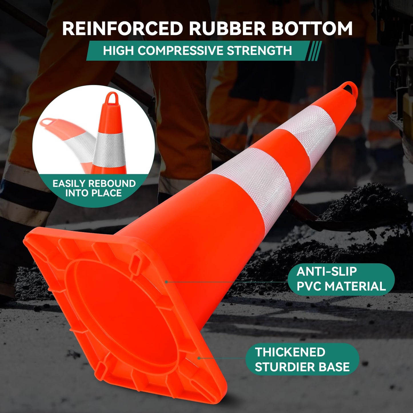 YITAHOME Traffic Cones 28 Inch (24 Pack), with 72FT Chain and Reflective Collars, PVC Safety Cones, Orange Construction Cones for Parking Lot, Home Road