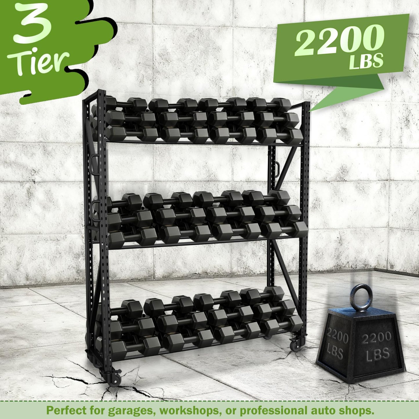ZUIWAN Large 83" H 3-Tier Rolling Tire Rack for Garage - Heavy Duty 2200LBS Capacity Adjustable Metal Tire Storage Rack with 4 Self-Locking Casters