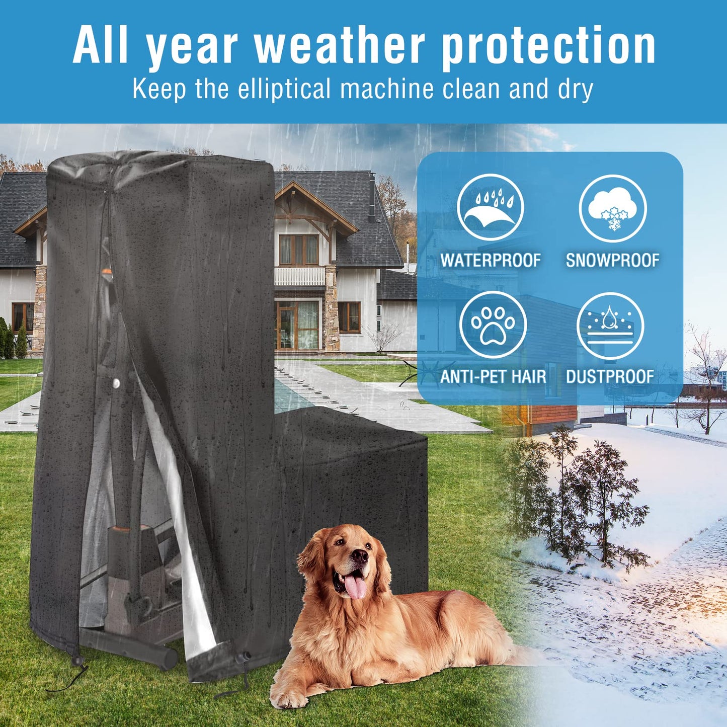 Kingling Elliptical Cover, Elliptical Exercise Machine Cover for 430/470/V-950X Elliptical Trainer Waterproof & Dustproof Protective Covers - 71''L x 29''W x 65'' H