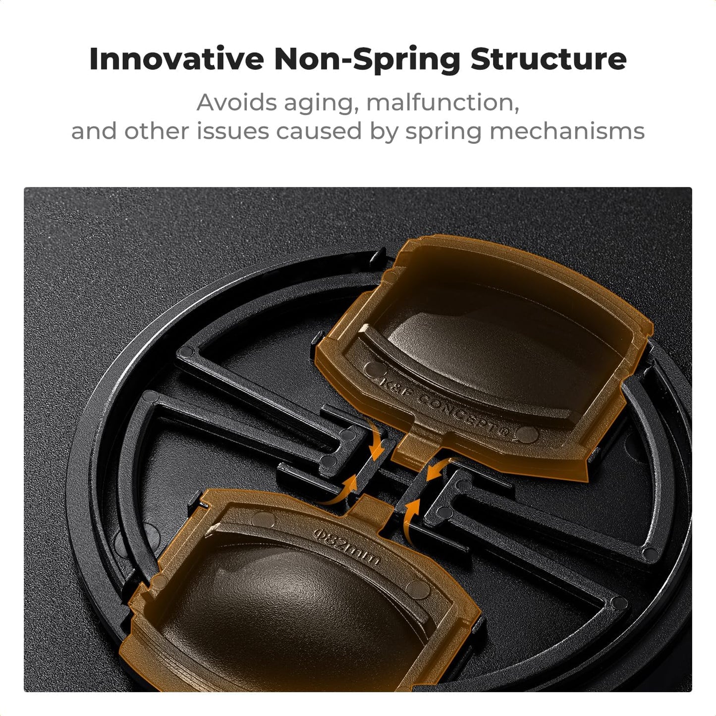 K&F CONCEPT 43mm 4-in-1 Pinch Lens Cap Cover, Center Lens Cover + Anti-Loss Keeper Leash + Microfiber Cleaning Cloth
