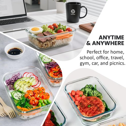 HOTEC 35OZ Glass Food Storage Container, Airtight Glass Lunch Fruit Containers with Lids - Microwave, Oven, Freezer and Dishwasher Safe, 2-PACK