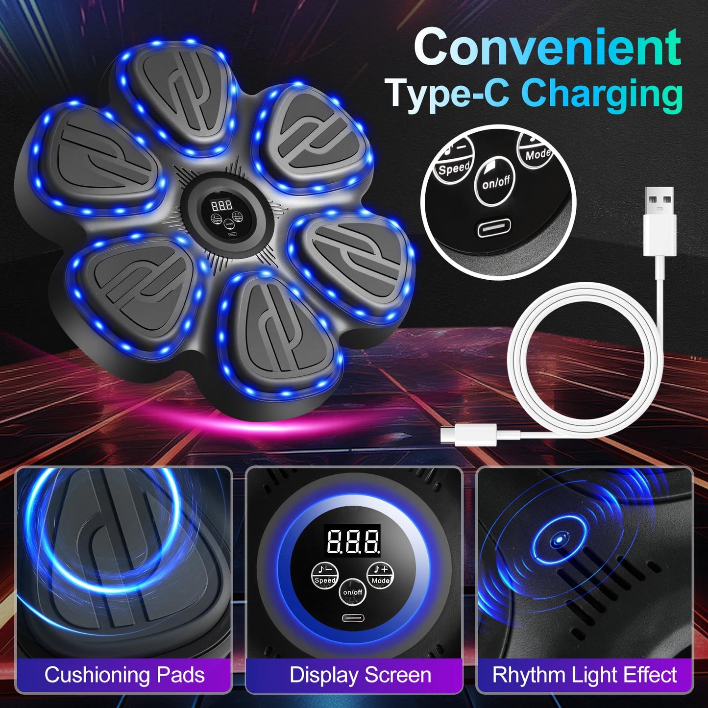 Terrepulse Music Boxing Machine for Kids,Wall Mounted Training Punching Machine for Teenager & Adults,Smart Interactive Boxing Machine with LED Lights & Bluetooth (Black)