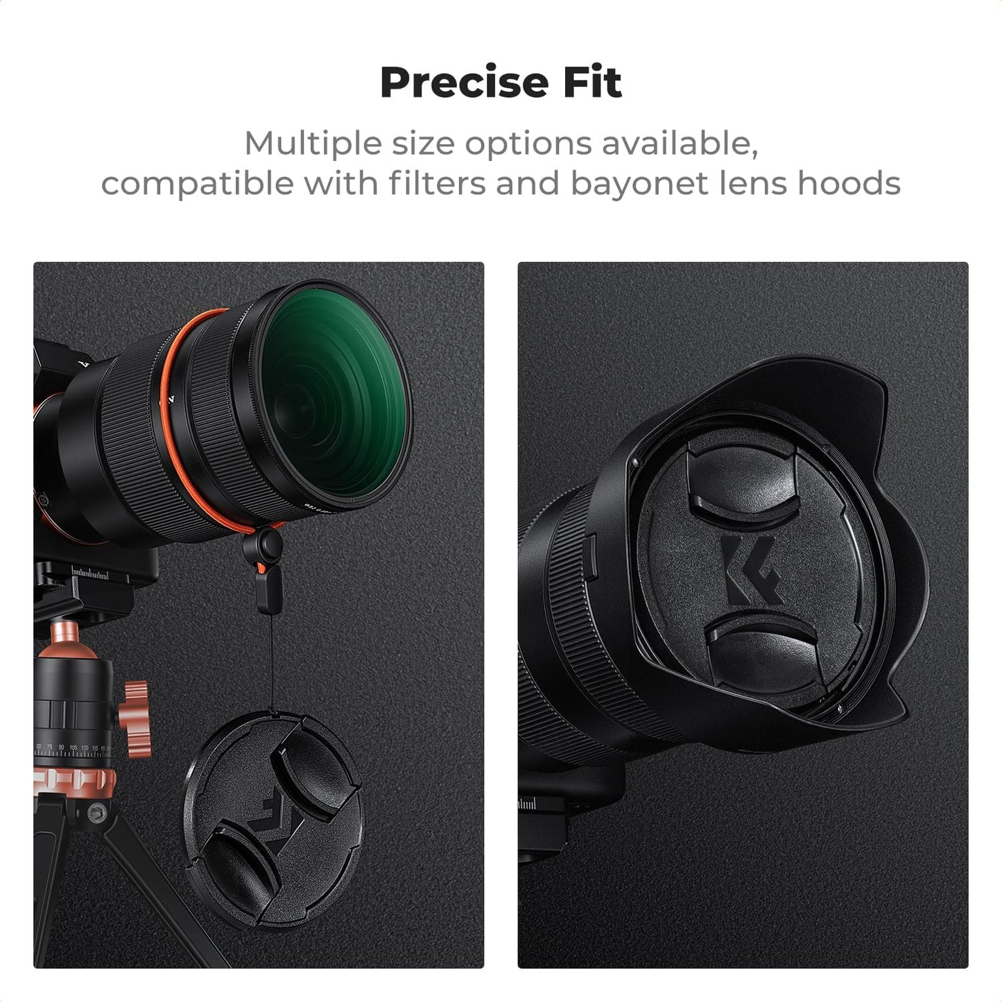 K&F CONCEPT 49mm 4-in-1 Pinch Lens Cap Cover, Center Lens Cover + Anti-Loss Keeper Leash + Microfiber Cleaning Cloth