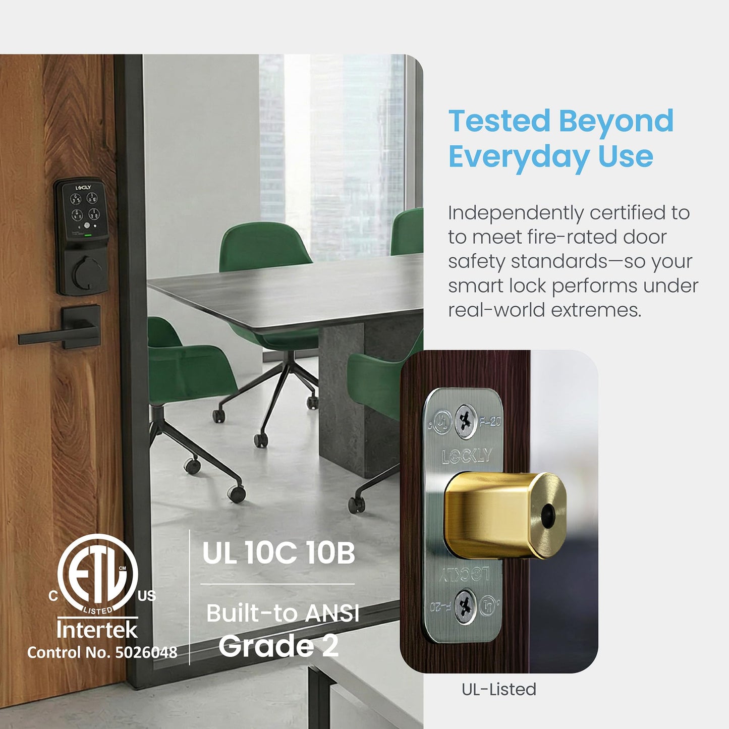 Lockly Guard Secure Pro Deadbolt PGD728WPU Commercial Smart Lock – UL10B/10C Fire Rated Keypad Door Lock with Fingerprint, Wi-Fi & Bluetooth, Alexa & Google Compatible, 8 AA Batteries