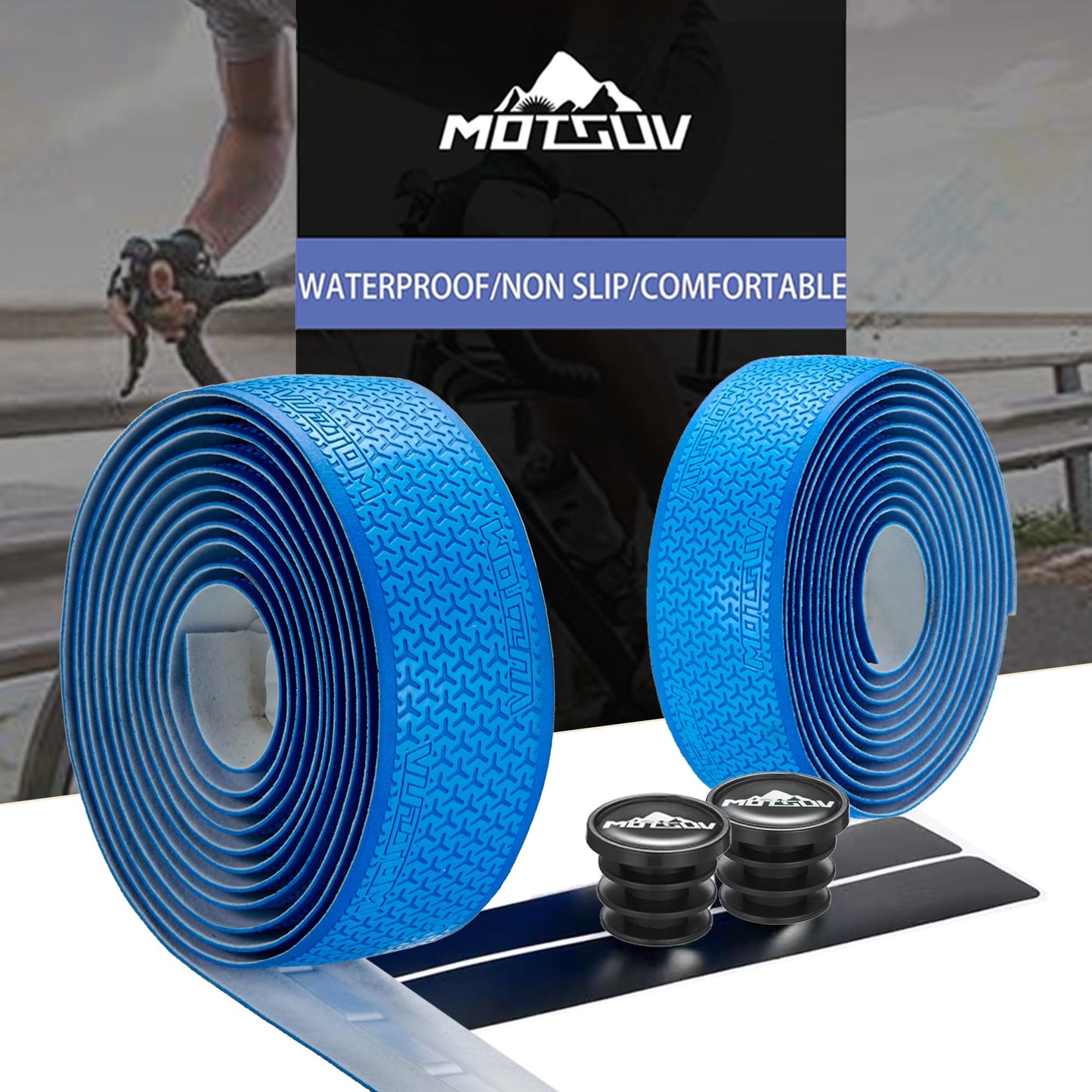 VXM Bike Handlebar Tape,Road Bicycle Bar Tape, PU Leather + EVA,Cycling Handle Grip Wrap-2 Rolls (Blue)