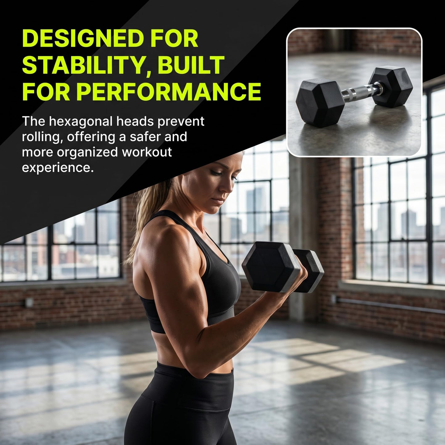 YUFER Premium Coated 5 lbs Rubber Hex Dumbbell Set of 2, Non-Rolling Hand Weights for Home Gym Strength Training & Exercise Fitness