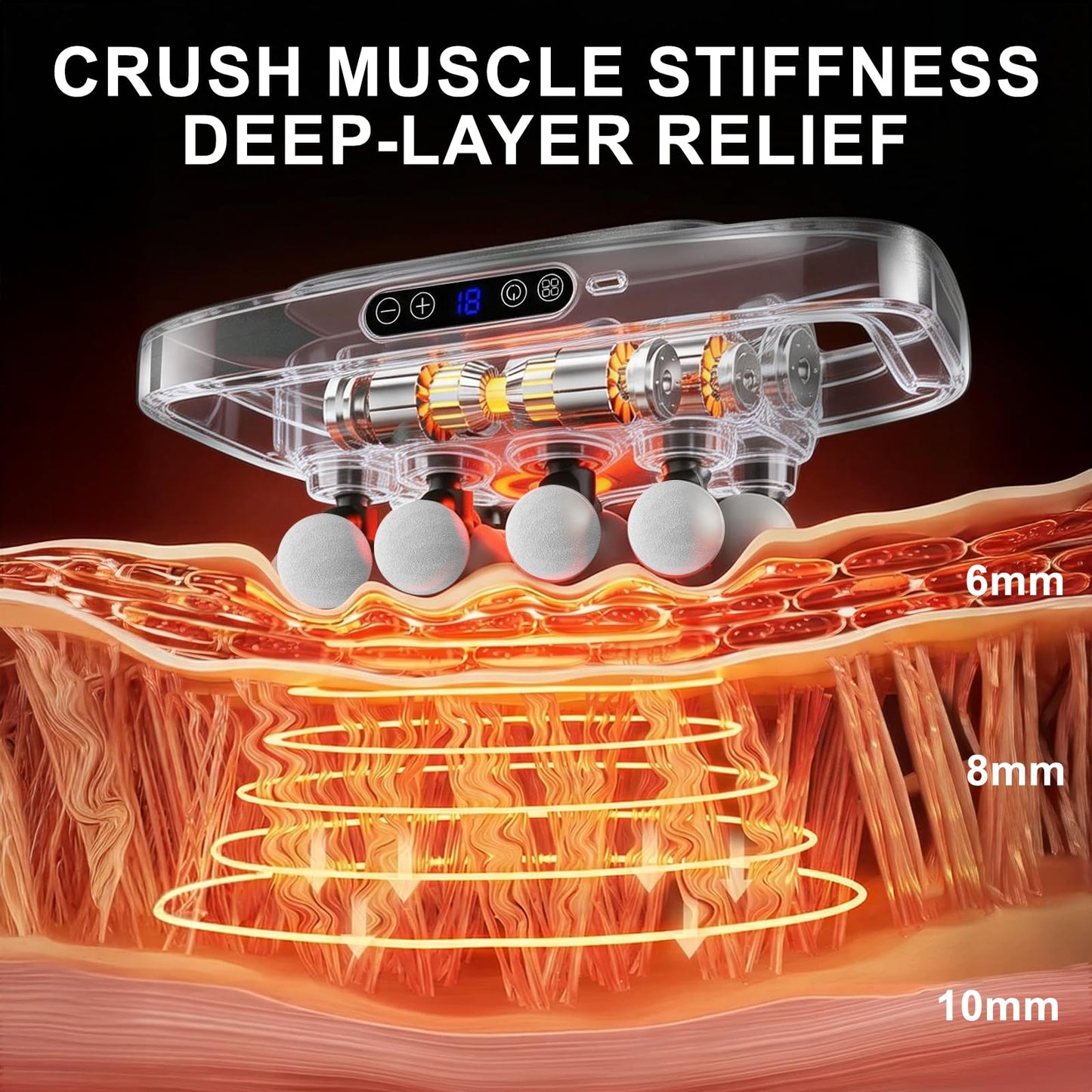 Mekanic 20-Head Massage Gun Deep Tissue with Soothing Warmth, 3 Modes & 30 Intensities, Quiet Multi-Head Back Massager for Pain Relief, Electric Percussion Muscle Massager for Neck, Shoulders,and Legs