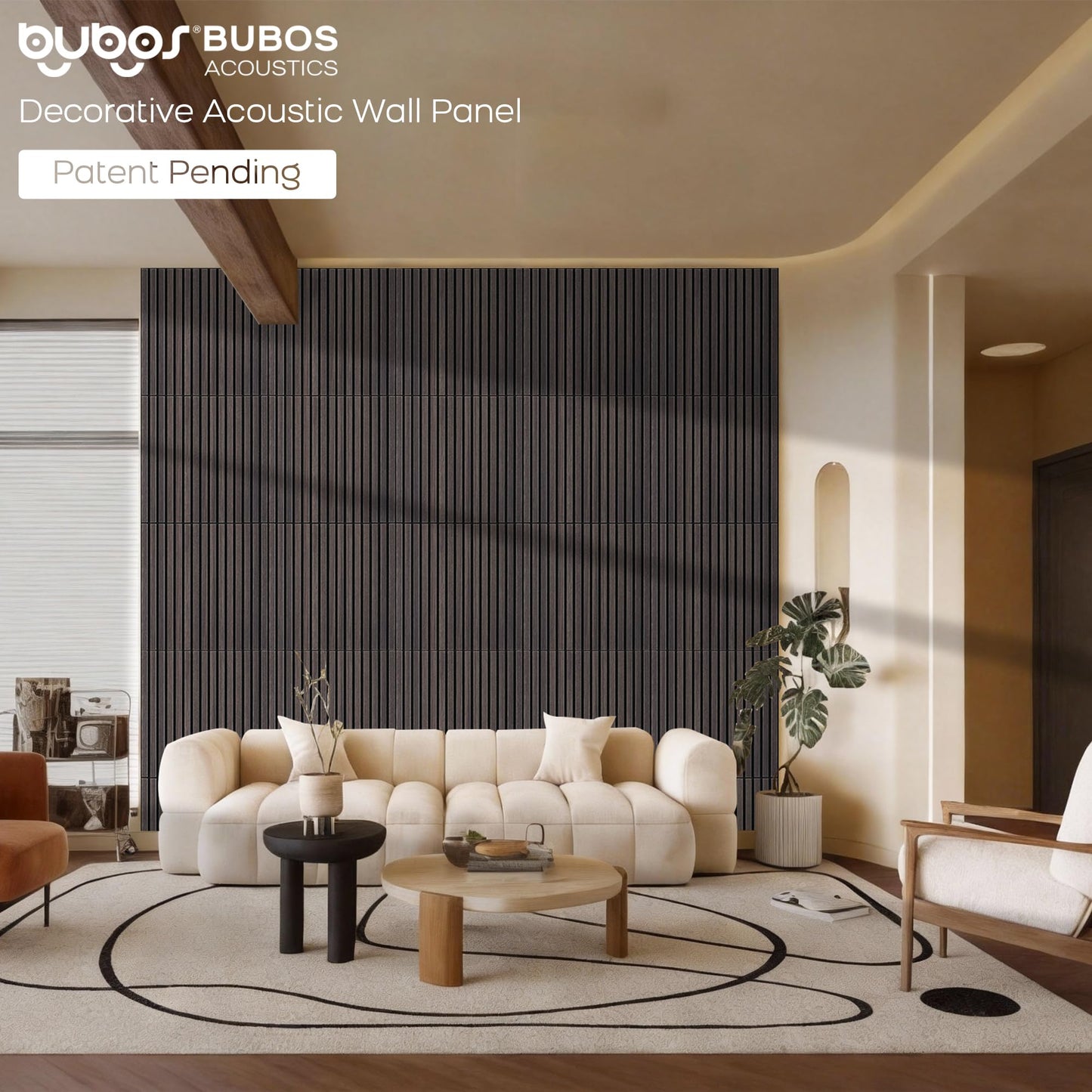 BUBOS Large Acoustic Wall Panels, 6-Pack 24" x 24" x 0.7" Faux Wood Slat Sound Absorbing Panels, High-Density Soundproof Wall Decor for Recording Studio, Home Theater & Gaming Room，Slat Flow Black Oak