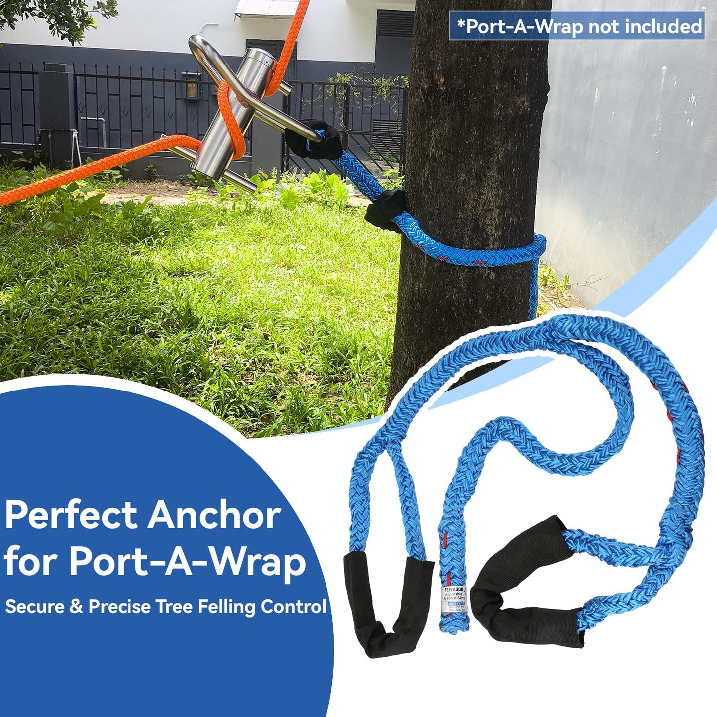 Feiyagoo Port A Wrap Whoopie Sling Kit, Medium Size for Tree Work, 7,000lb Breaking Strength, 10:1 Work Load Ratio at 2000lbs, Arborist Tree Rigging Equipment