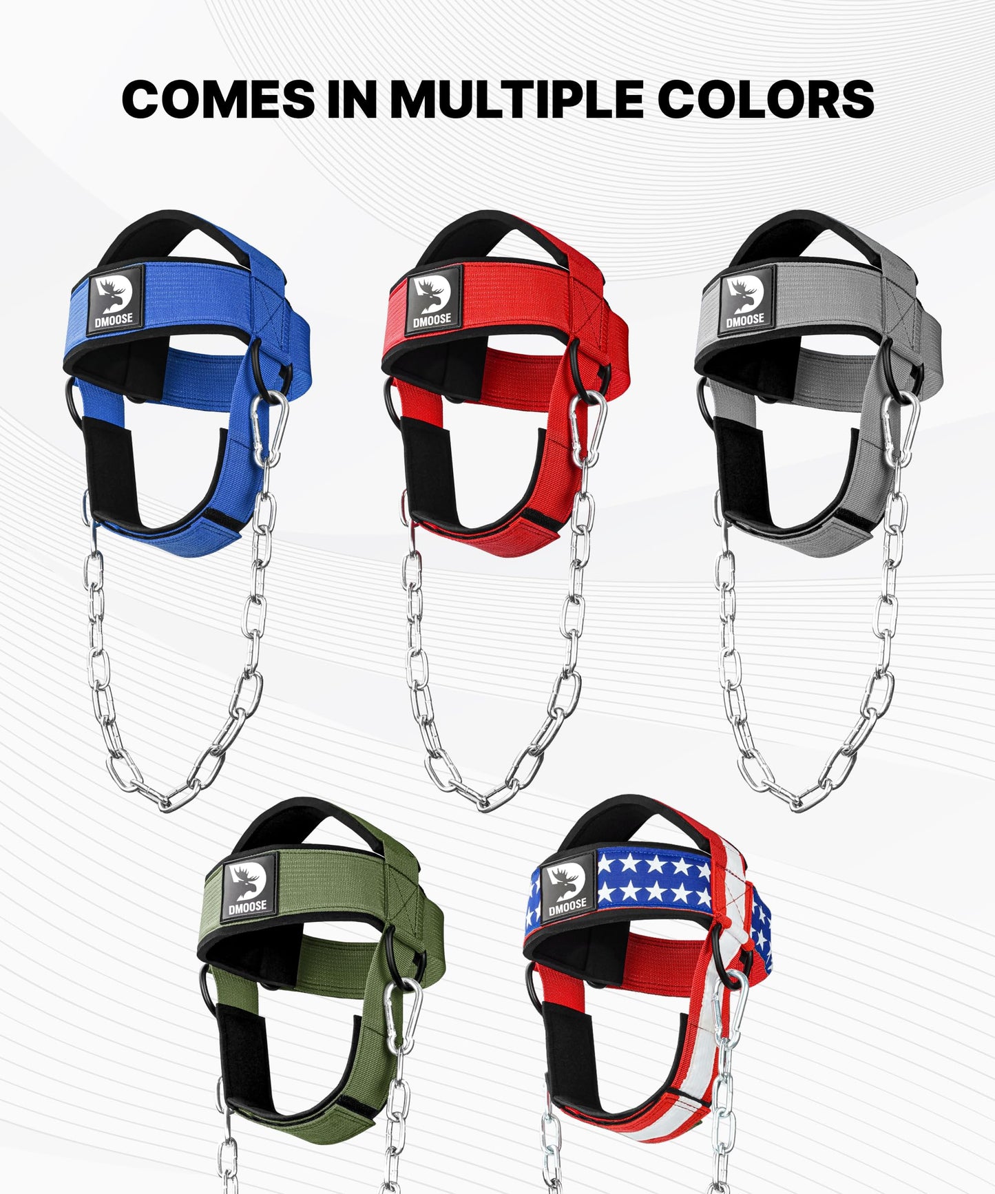 DMoose Fitness Neck Harness for Weight Lifting - Soft Padded Head & Chin Strap with 30" Heavy Duty Steel Chain - Neck Exerciser, Trainer & Strengthener to Support Injury Recovery (Black)