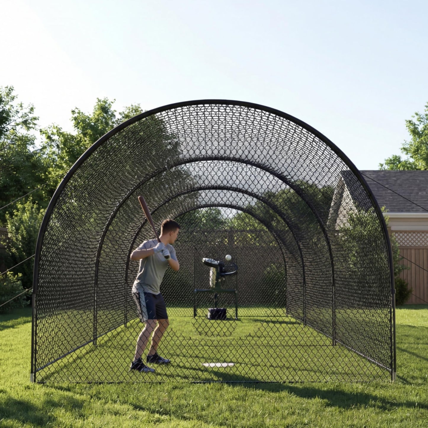 33ft Baseball Batting Cage with Frame and Net, Batting and Pitching Practice Net for Baseball, Softball, and Golf, Suitable for Backyard or Field