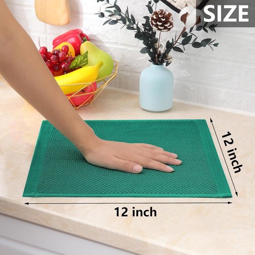 Homaxy 100% Cotton Dish Cloths - Ultra Soft & Absorbent Quick-Drying Towels | 12x12 Inches, 8-Pack, Dark Green