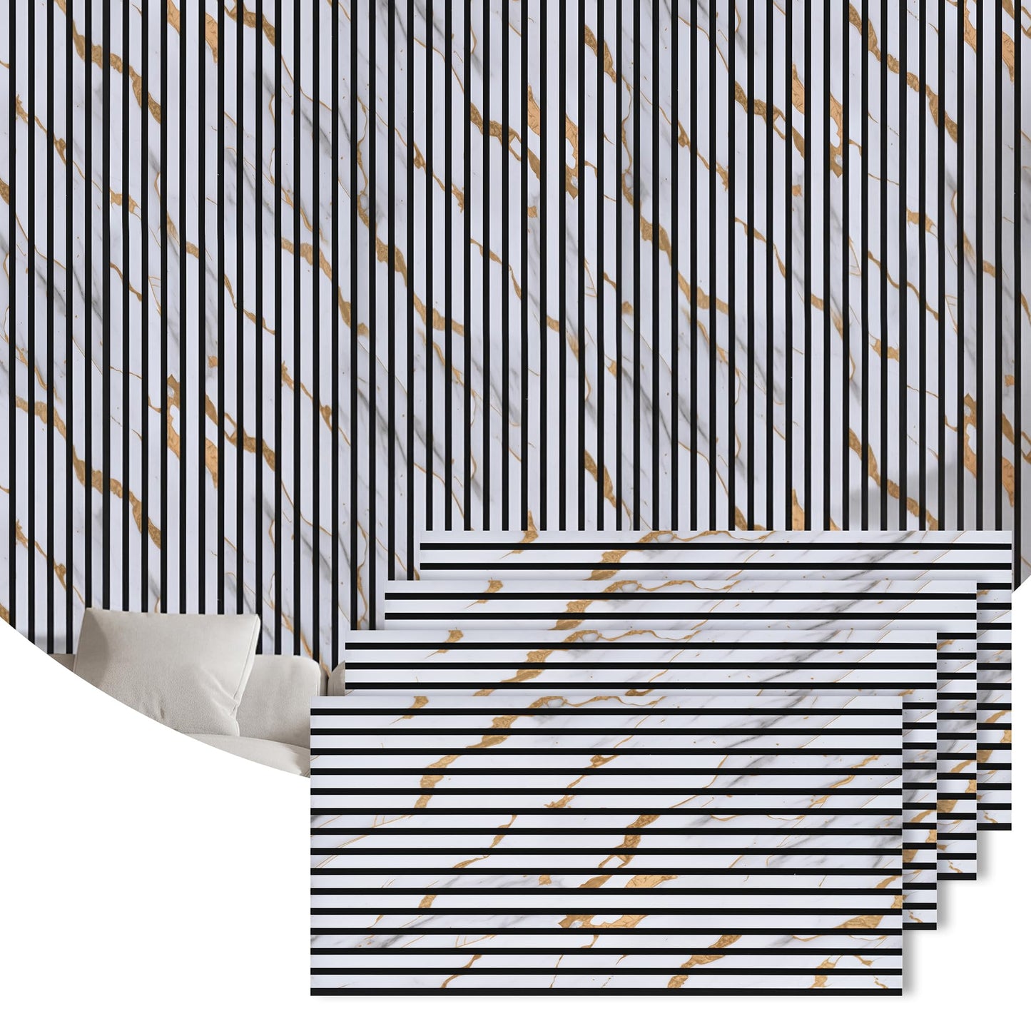 4 Packs Acoustic Wall Panel, 47.2"x23.6" Wood Slat Sound Absorbing Panel, Sound Proofing Panels for Office,Home Theater,Studio, Faux Marble