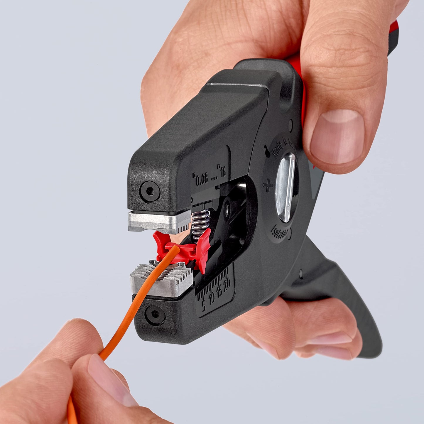 KNIPEX Precistrip16 Automatic Insulation Stripper, in Blister, 0.08-16 mm², with Fine Adjustment, Adjustable Length Stop, Wire Stripper, 12 52 195 SB