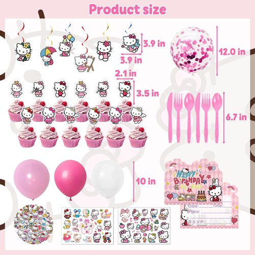 Kids Birthday Party Decorations Set - Pink Cartoon Theme Party Supplies (Includes Banner, Foil Balloons, Printed Balloons, Tablecloth, Tableware, Napkins)