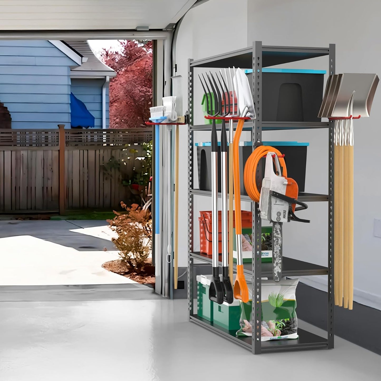 TORACK Garden Tool Organizer - Wall-Mounted Storage Rack for Shovels, Rakes, and Brooms | Space-Saving Design