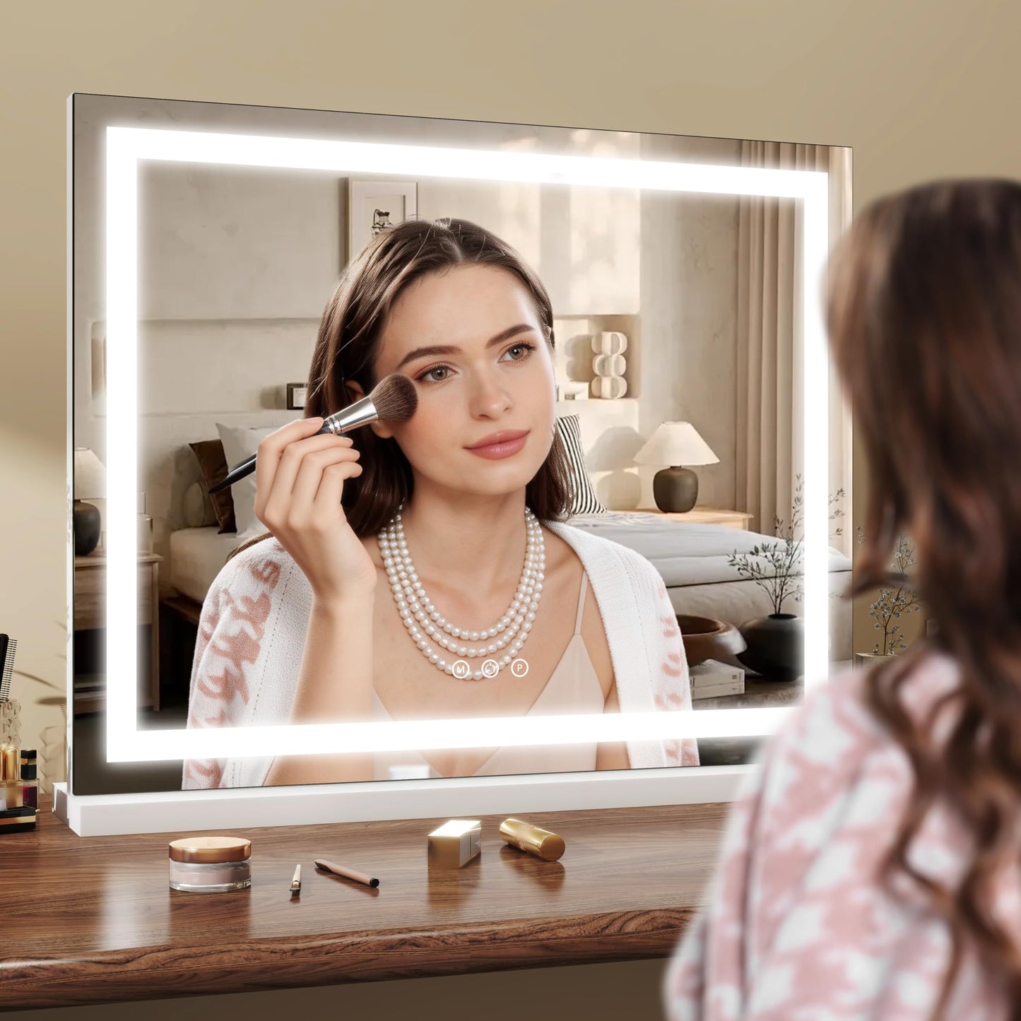ROLOVE 23x18 Inch Lighted Vanity Mirror, 3-Color Dimmable LED & Touch Control - Large Makeup Mirror for Dressing Room (Wall/Tabletop Mount)