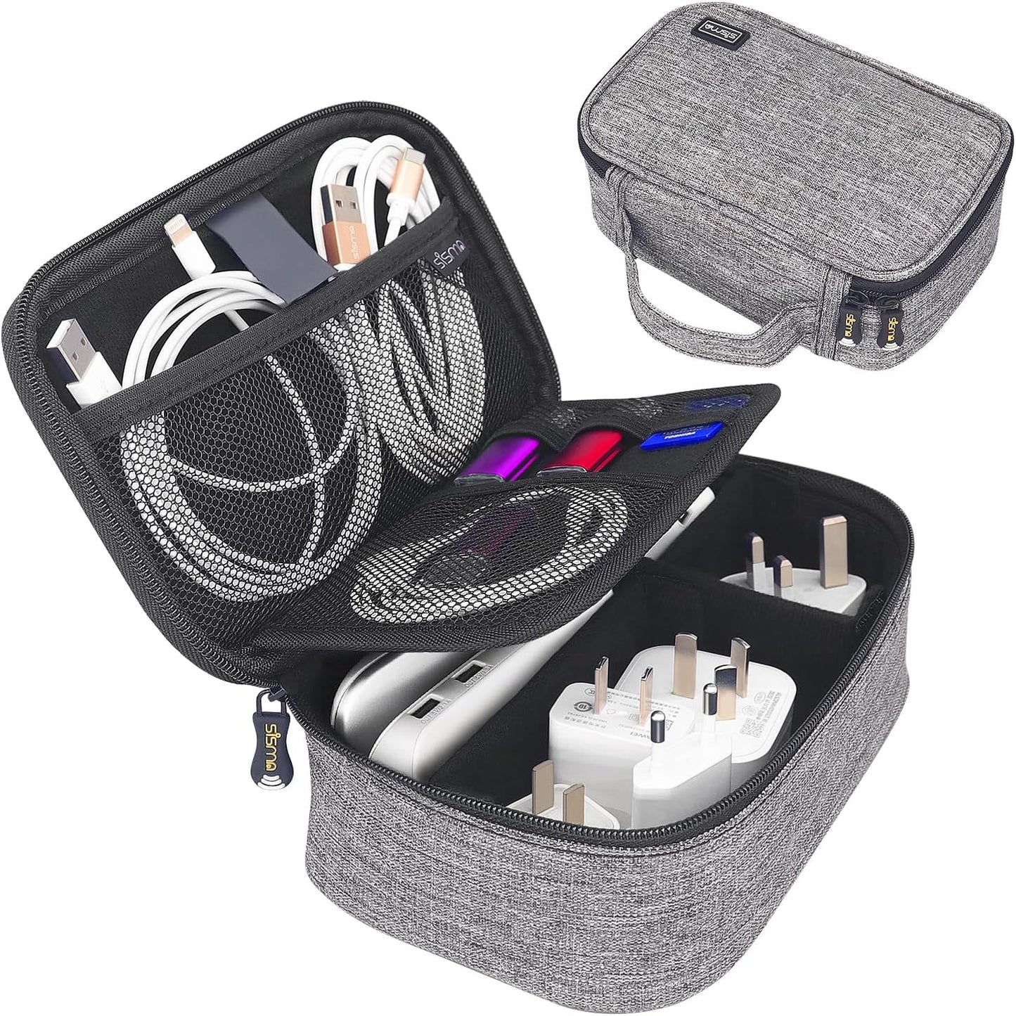 sisma Travel Electronics Organizer Small Carrying Case for Cables Phone Chargers USB Plugs Power Cords Earbuds Adapter