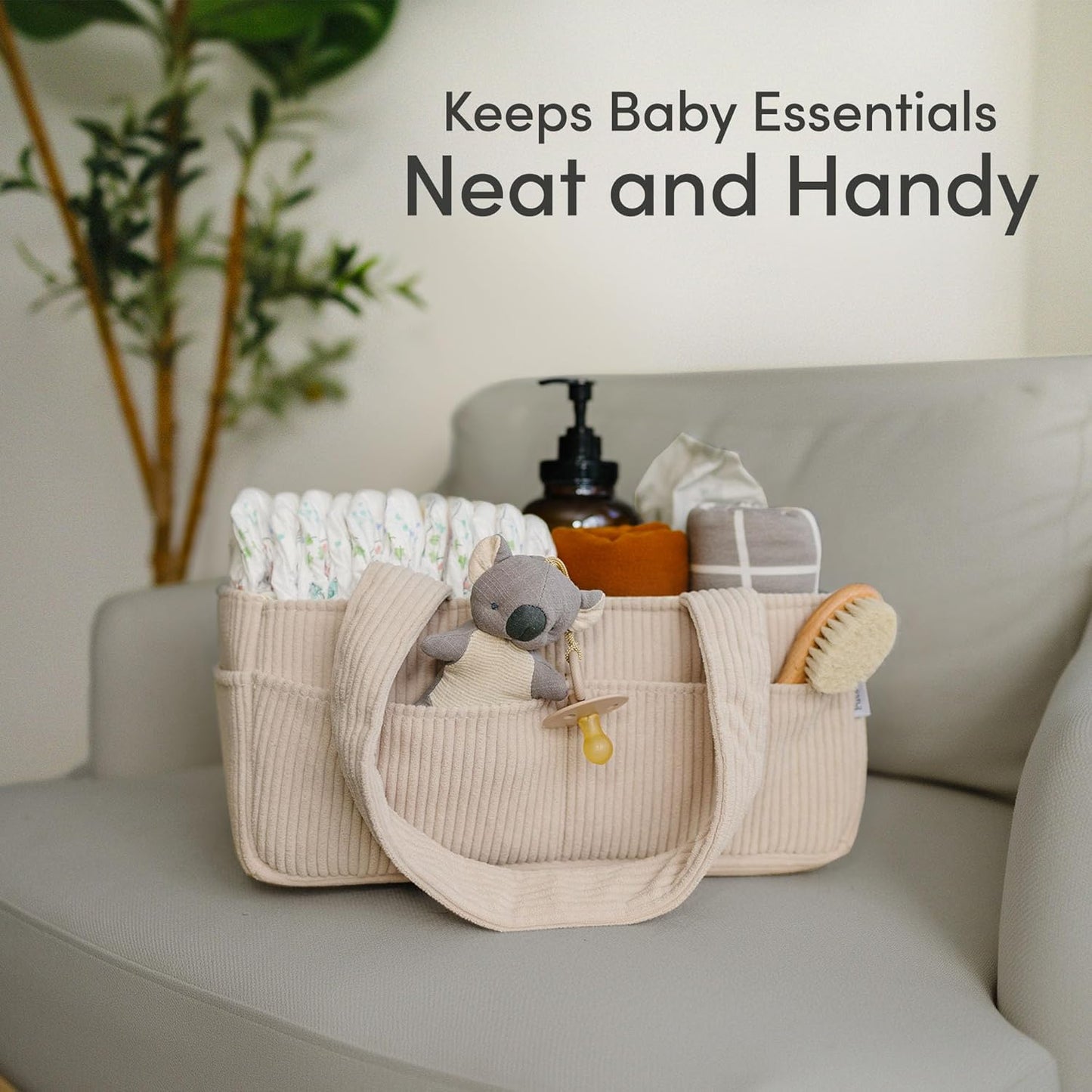 PUTSKA Baby Diaper Caddy Organizer - Stylish Nursery Storage Basket for Newborn Essentials | Corduroy Cream