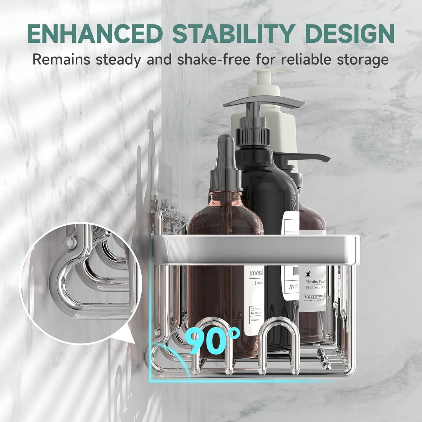Veken Shower Caddy - Heavy-Duty Wall Mounted Organizer with Soap Dish & Toothbrush Holder | 5-Pack, Silver