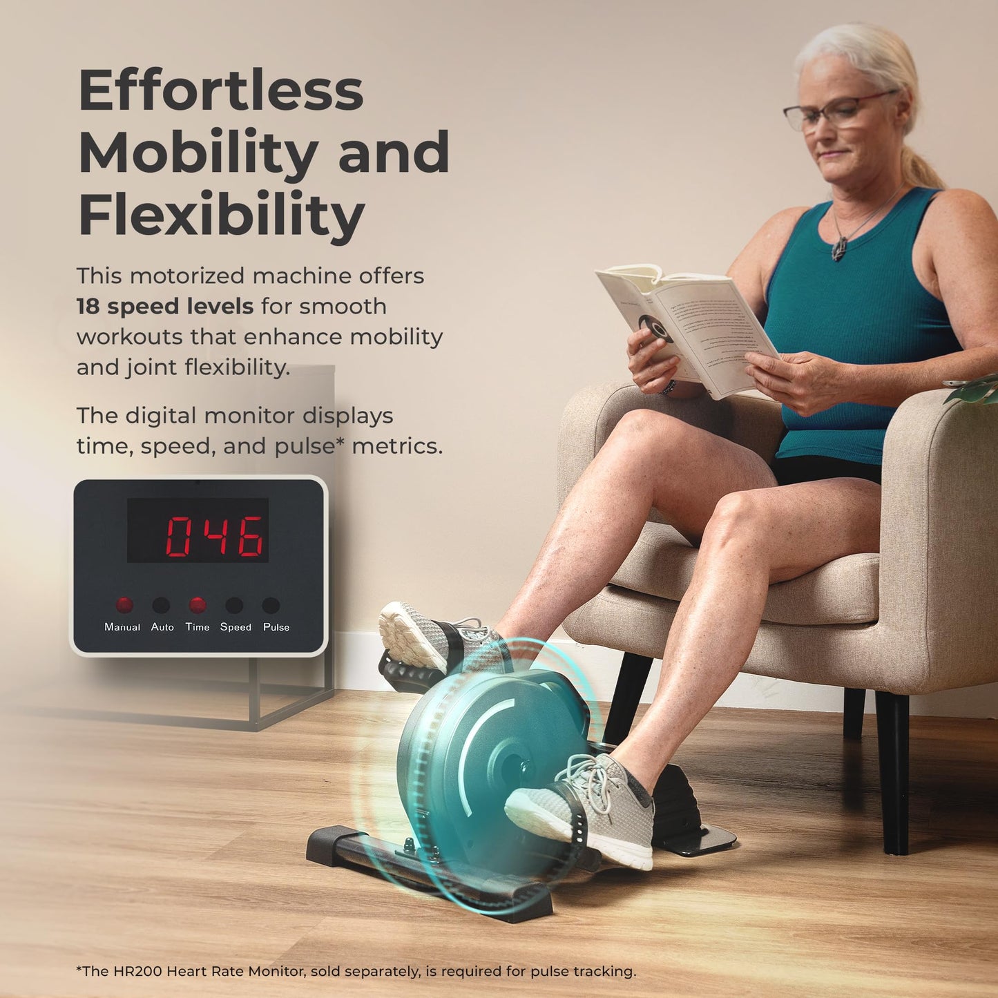 Sunny Health & Fitness 2-in-1 Smart Pedal Exerciser, Motorized Under Desk Exercise Peddler, Portable Mini Bike for Seniors Home & Office Cycle Workout, Exclusive SunnyFit App Bluetooth Connectivity