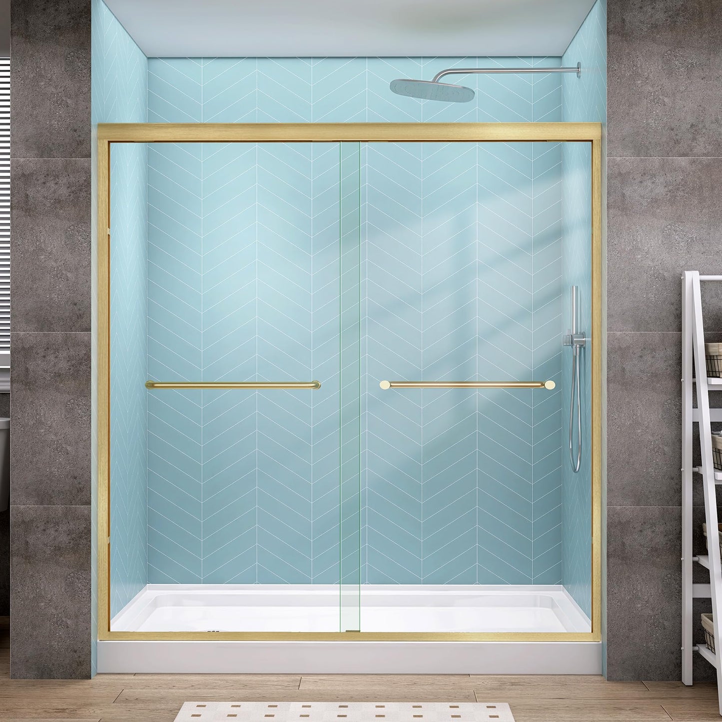 GETPRO Shower Door Double Sliding 68-72 in. W x 72 in. H Semi-Frameless Bypasss Bathroom Glass Shower Sliding Doors,1/4 inch Clear Tempered Glass Door for Walk-in Shower Brushed Gold