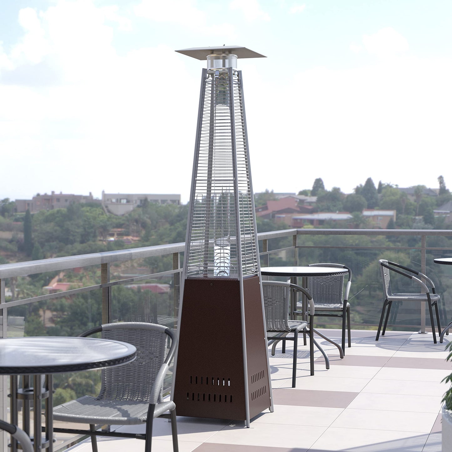 Flash Furniture Outdoor Patio Heater with Wheels - Bronze - 42,000 BTU - 7.5 Feet Tall - Stainless Steel - For Residential and Commercial Use, 90" High, Bronze
