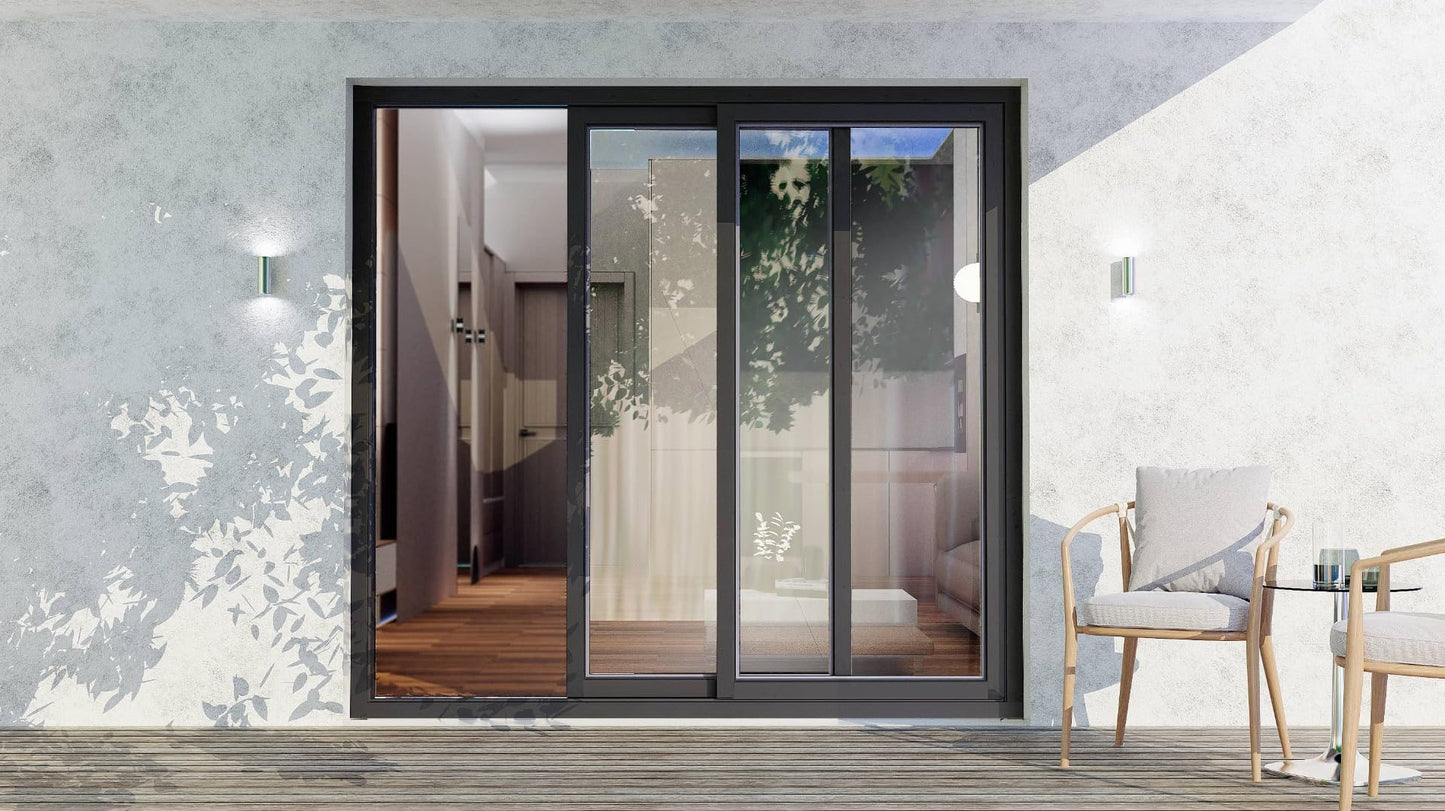 Patio Exterior Metal-Plastic Sliding Doors/Patio 8166 Matte Black 64" x 80" Left Active Door/Tempered Clear Glass Bypass Door