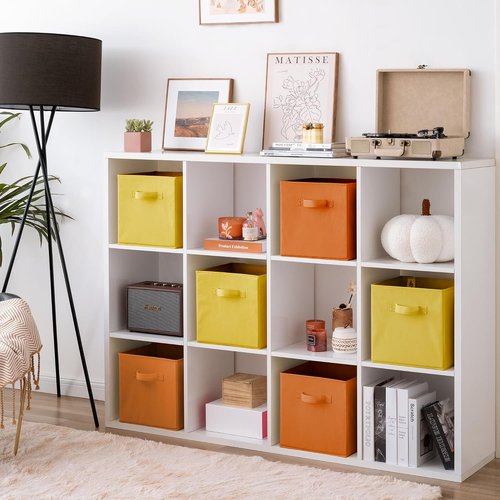 Granny Says Cube Storage Bins - 11 Inch Fabric Organizers with Handles | 6-Pack in Yellow & Orange