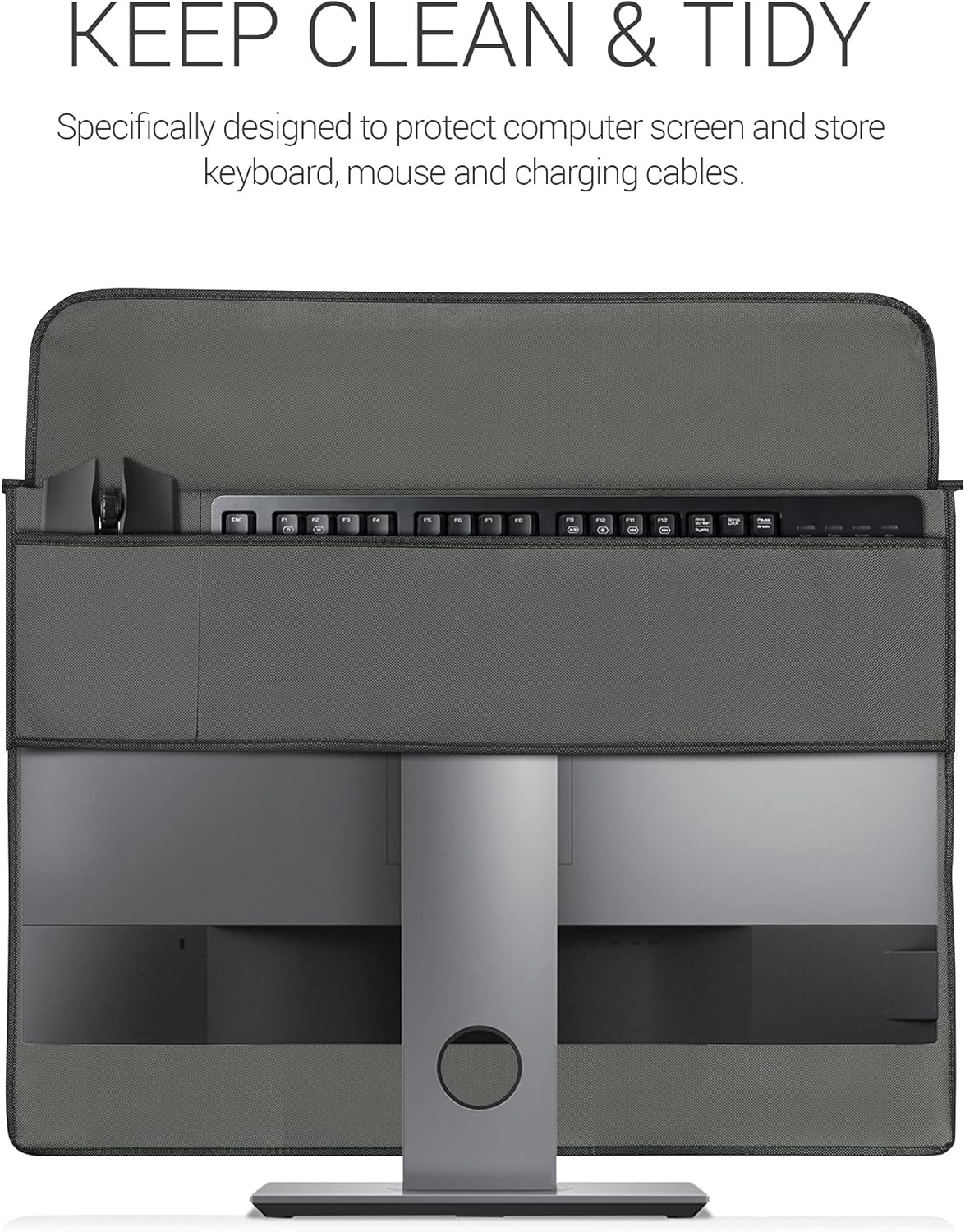 27-28" 3-IN-1 kwmobile Cover Compatible with monitor - Case with Storage for Mouse, Keyboard - Dark Grey