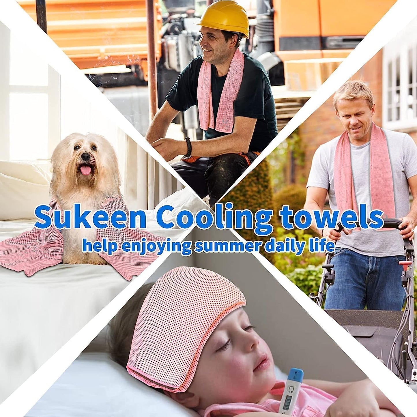Sukeen 4 Pack Cooling Towels (40"x12") for Neck and Face, Cooling Neck Wraps, Breathable Cooling Towel for Hot Weather, Sweat Towels for Yoga, Sports, Golf, Gym, Camping, Running, Fitness, Workout