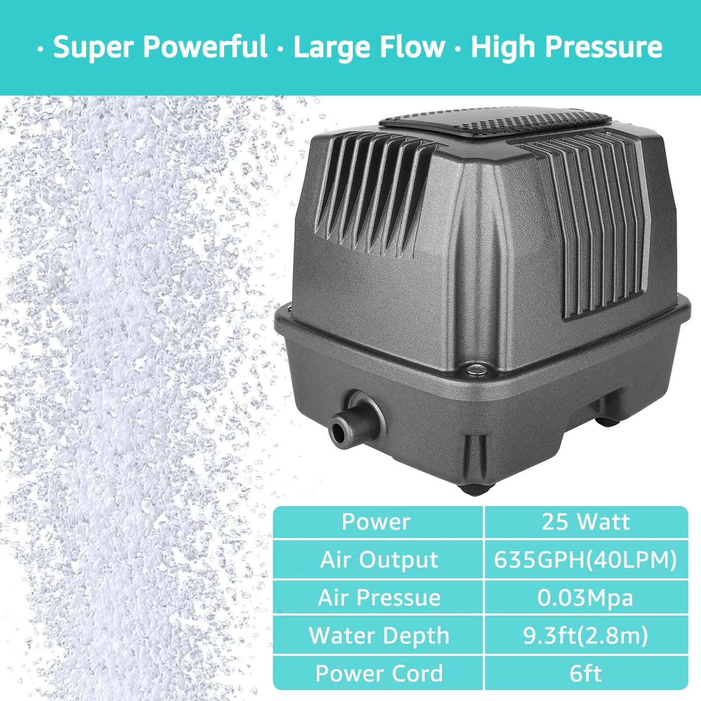 FUMAK Linear Air Pump for Aeration, 635GPH Septic Air Pump Pond Aerator for Koi Pond, Aquarium, Waste Treatment, Fish Farm, Seafood Restaurant, Hydroponic
