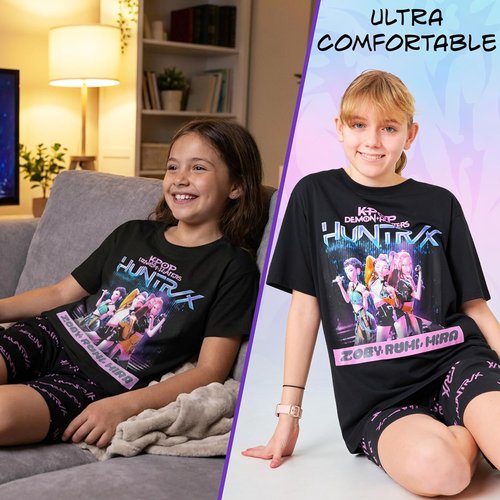 KPop Demon Hunters | Officially Licensed 2-Pc Pajamas Set for Girls, Ages 5-14 | Soft T-Shirt & Shorts Lounge Set