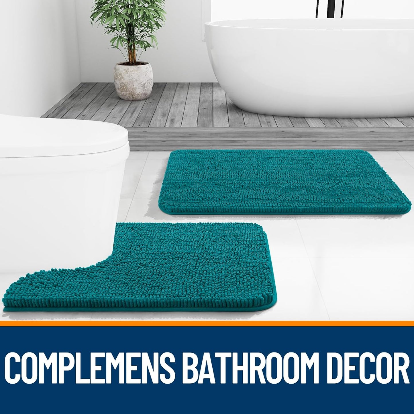 OLANLY Bathroom Rugs - Extra Soft Chenille Bath Mats | Quick Dry, Machine Washable, 36x24, Deep Lake
