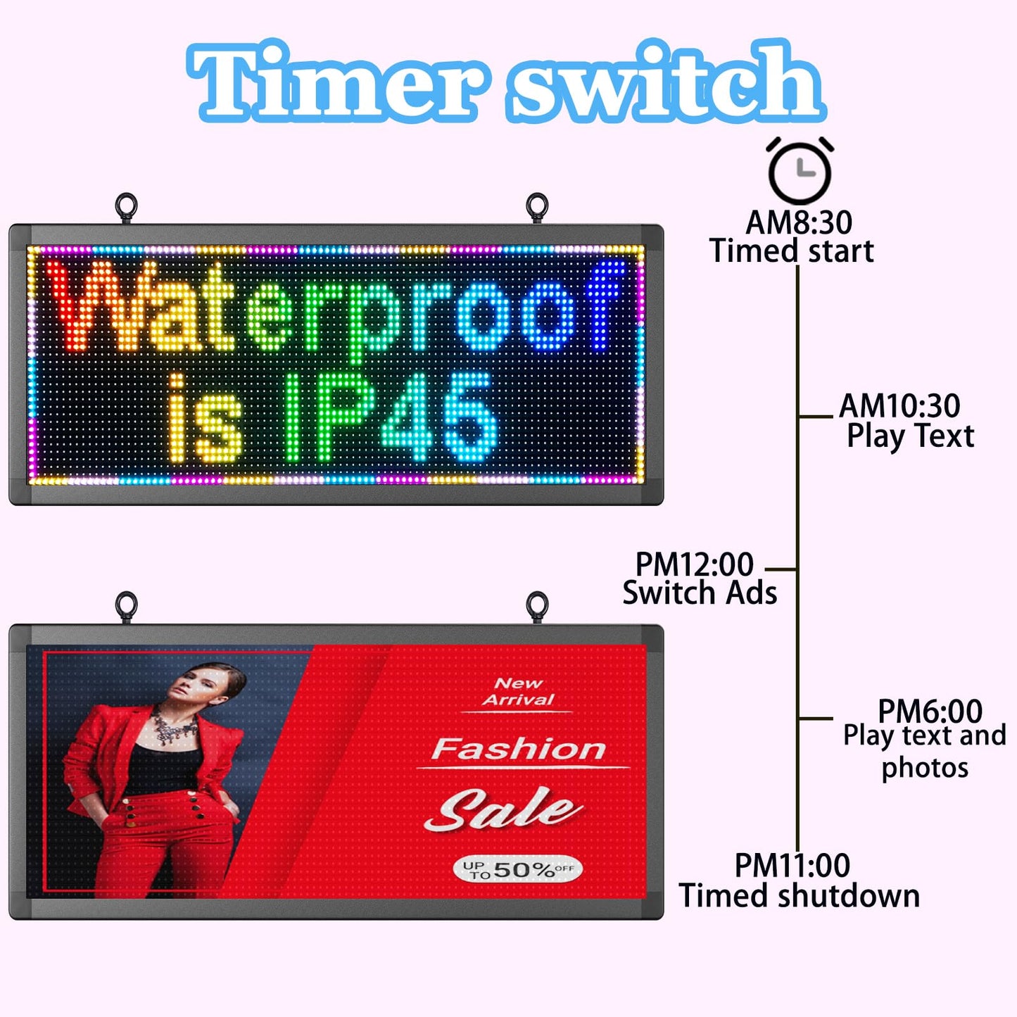 P10 Outdoor Full Color Programmable Double Sides LED Signs 39"x 14" with WIFI,Programmable Scrolling LED Display,Texts and Image Display for led Advertising Sign Board (Double sides)