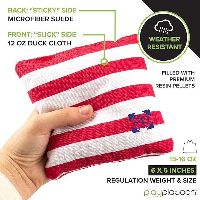 Professional Cornhole Bags - Set of 8 Regulation All Weather Double Sided - Sticky Side/Slick Side Bean Bags for Pro Corn Hole Game