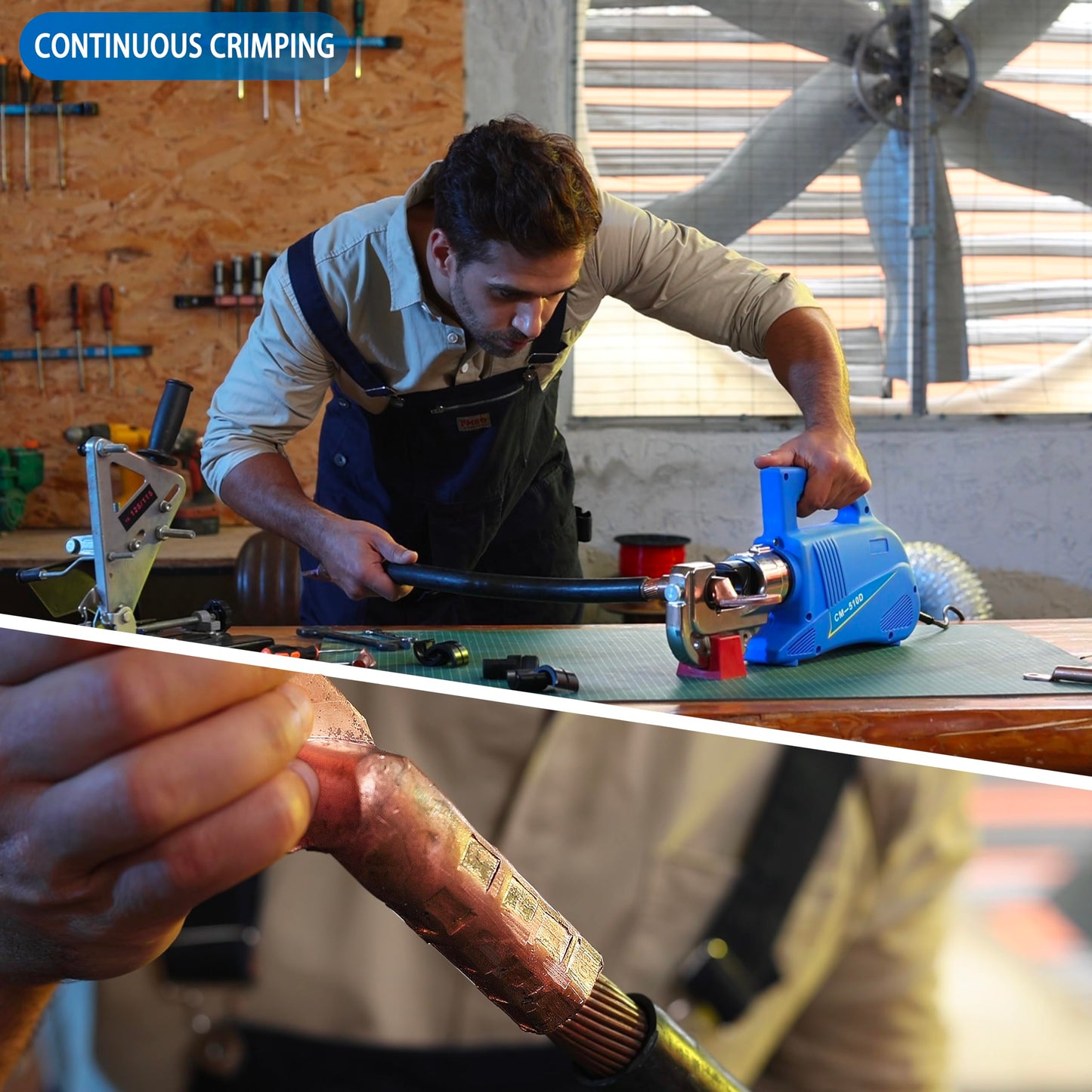 Hydraulic Crimping Tool 15Ton Electric Cable Lug Crimpers - 13 Dies (8AWG to 800MCM) Cable Wire Crimping Pliers Machine Kits with 2.8m Wire