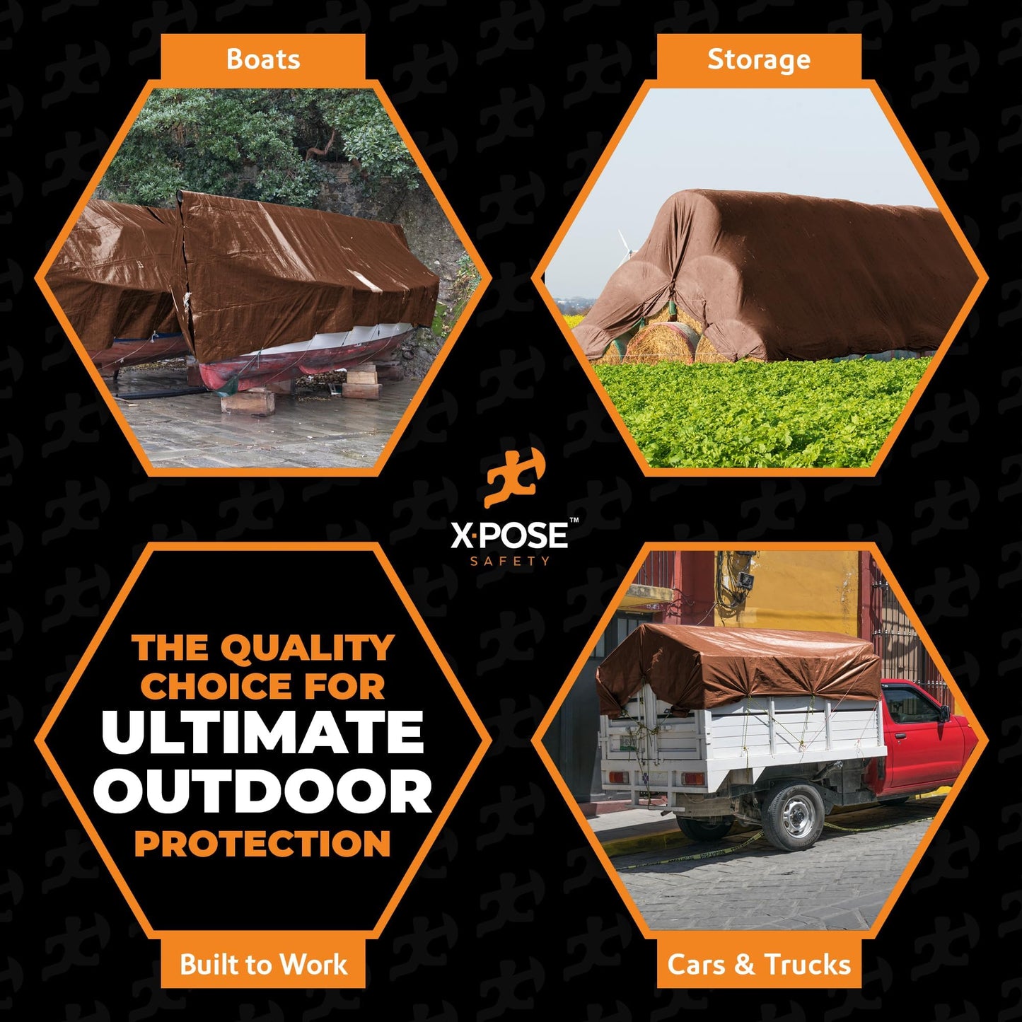 30' x 30' Super Heavy Duty 16 Mil Brown Poly Tarp Cover - Thick Waterproof, UV Resistant, Rip and Tear Proof Tarpaulin with Grommets and Reinforced Edges - by Xpose Safety