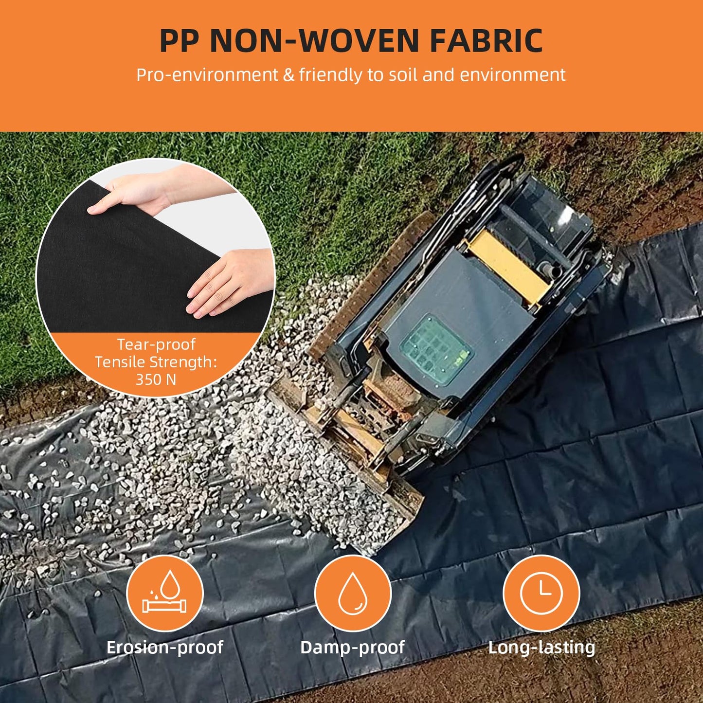 ExploreHorizon 6ft x 100ft Geotextile Fabric, 6oz Polypropylene, 350N Tensile Strength, 440N Load Capacity for Driveway Stabilization, Road Base & Erosion Control