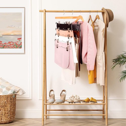 DOIOWN Skirt Hangers - Space-Saving Beechwood Design | 3-Pack Non-Slip Clips for Closet Organization
