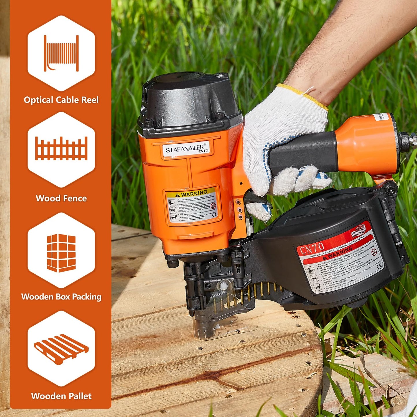 Stafanailer Update CN70 Air Coil Nailer, 15 Degree Pneumatic Coil Nail Gun, 1-3/4" to 2-3/4" Fast Shooting Nailer, High Speed Air Coil Nail Gun for Pallets, Siding, Crating, Fencing, Decking