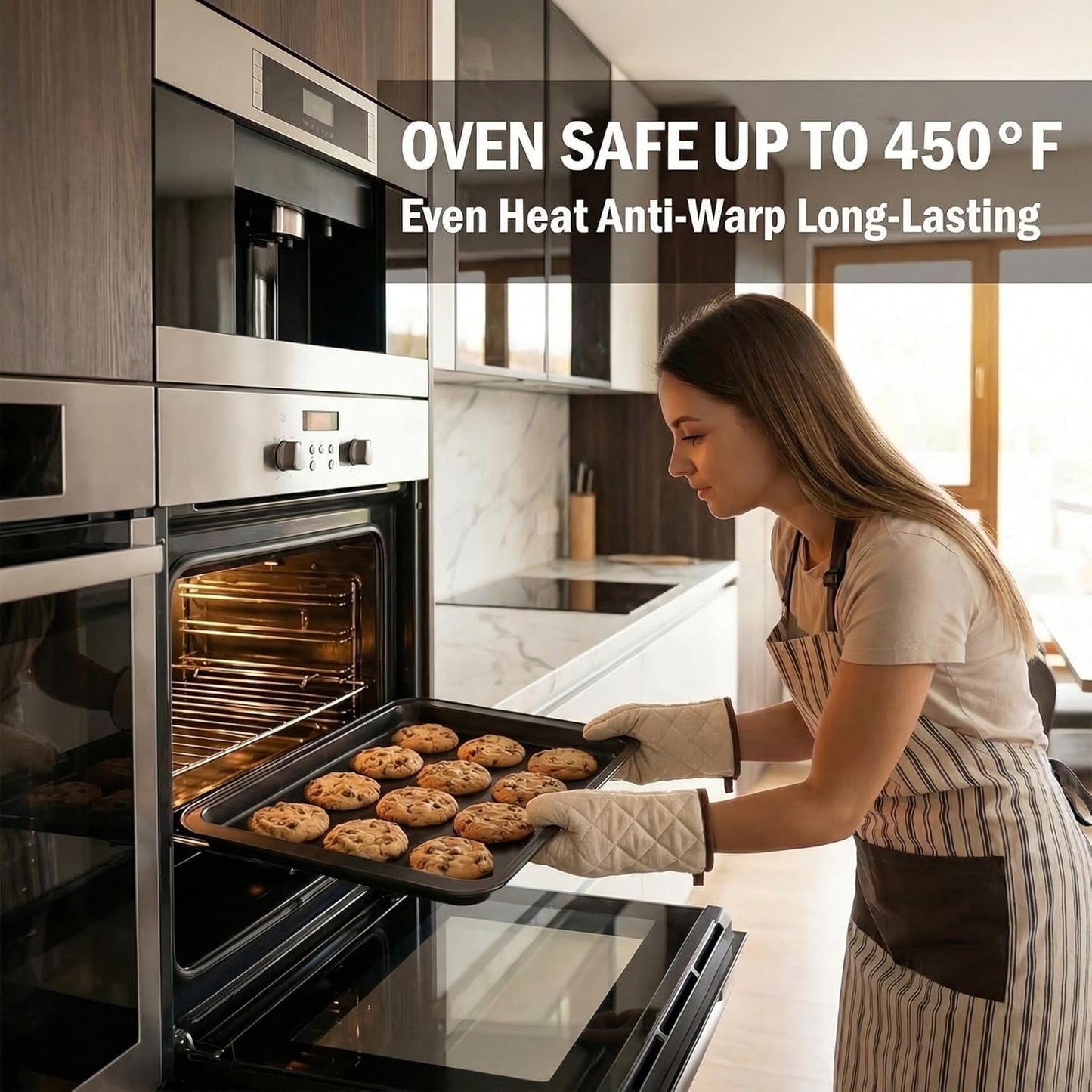 Skiennix Nonstick Baking Sheet Pan Set of 3 - Stackable, Multi-Depth, Rust & Warp Resistant, Easy Clean