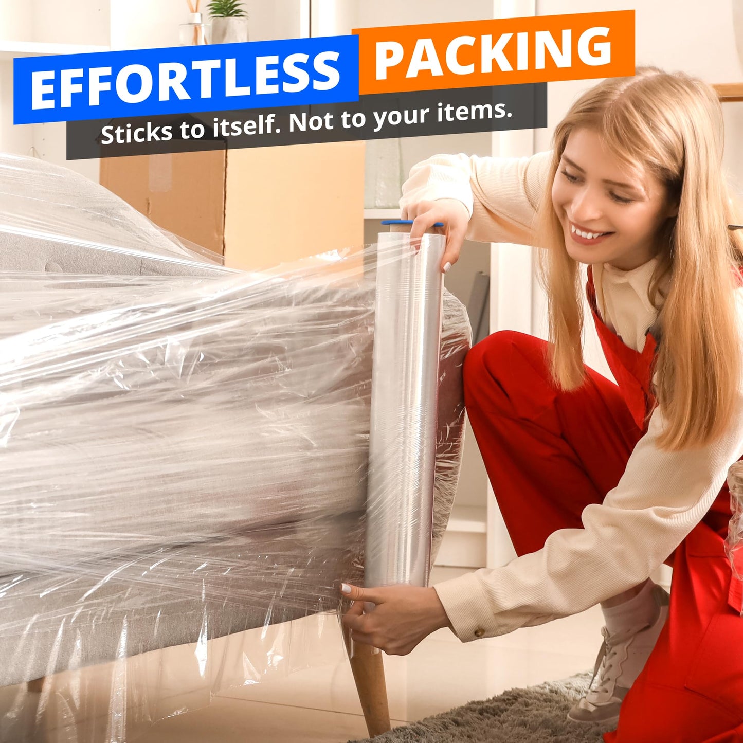 4 Rolls x 18" x 1500 Feet x 80 Gauge Clear Commercial Grade Heavy Duty Plastic Stretch Film Shrink Wrap | Industrial Strength Durable | Shipping Moving Packing Logistics | Holder Included
