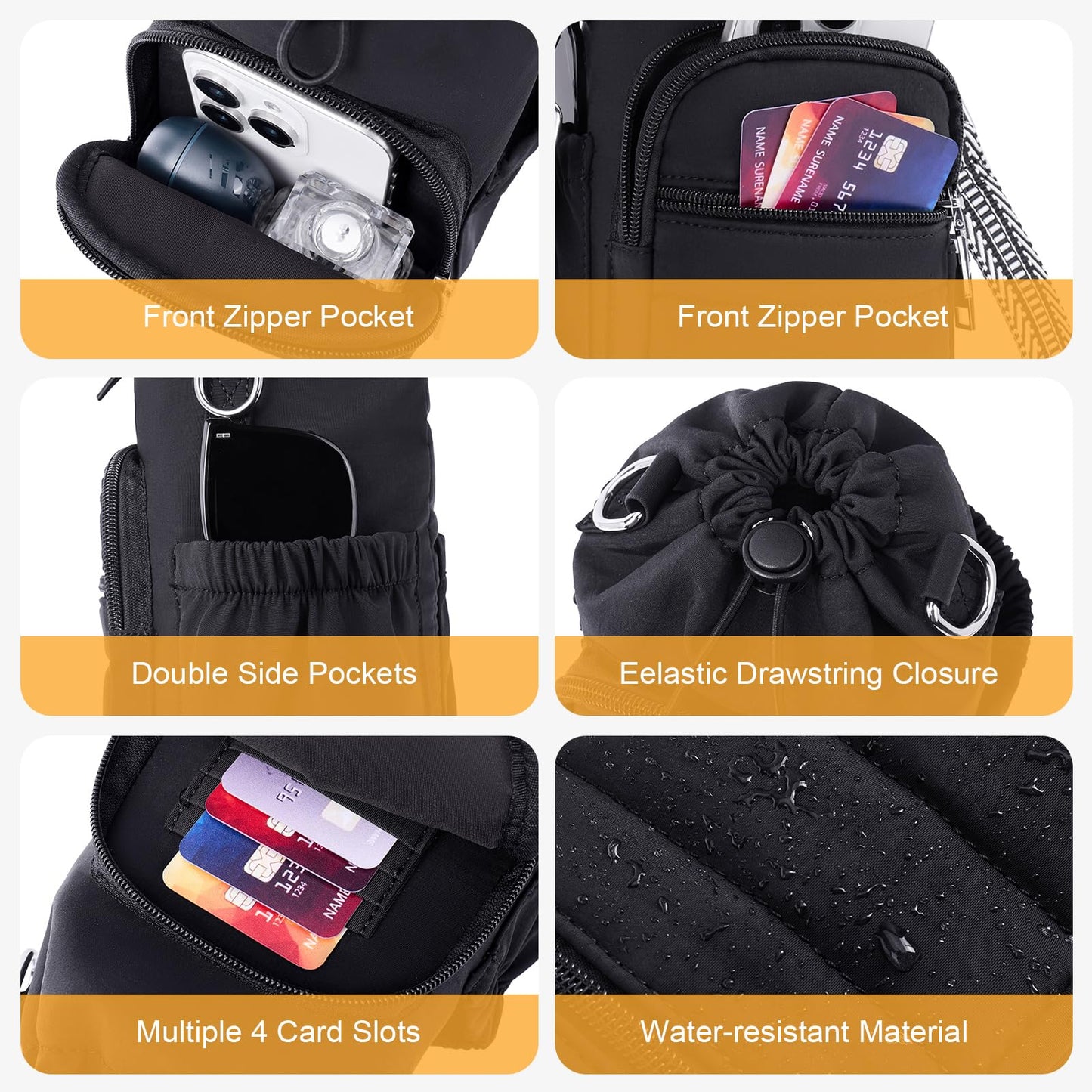 Lexiyat Water Bottle Bag 40 oz Crossbody Water Bottle Holder for Walking Hiking Insulated Compartment Carrier Purse with Adjustable Strap Black