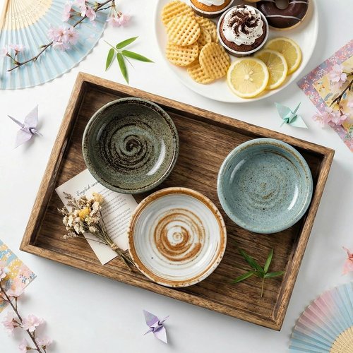 Clothmile Vintage Ceramic Sauce Dishes - 3 Inch Handmade Kiln Glazed Asian Bowls for Sushi & Snacks
