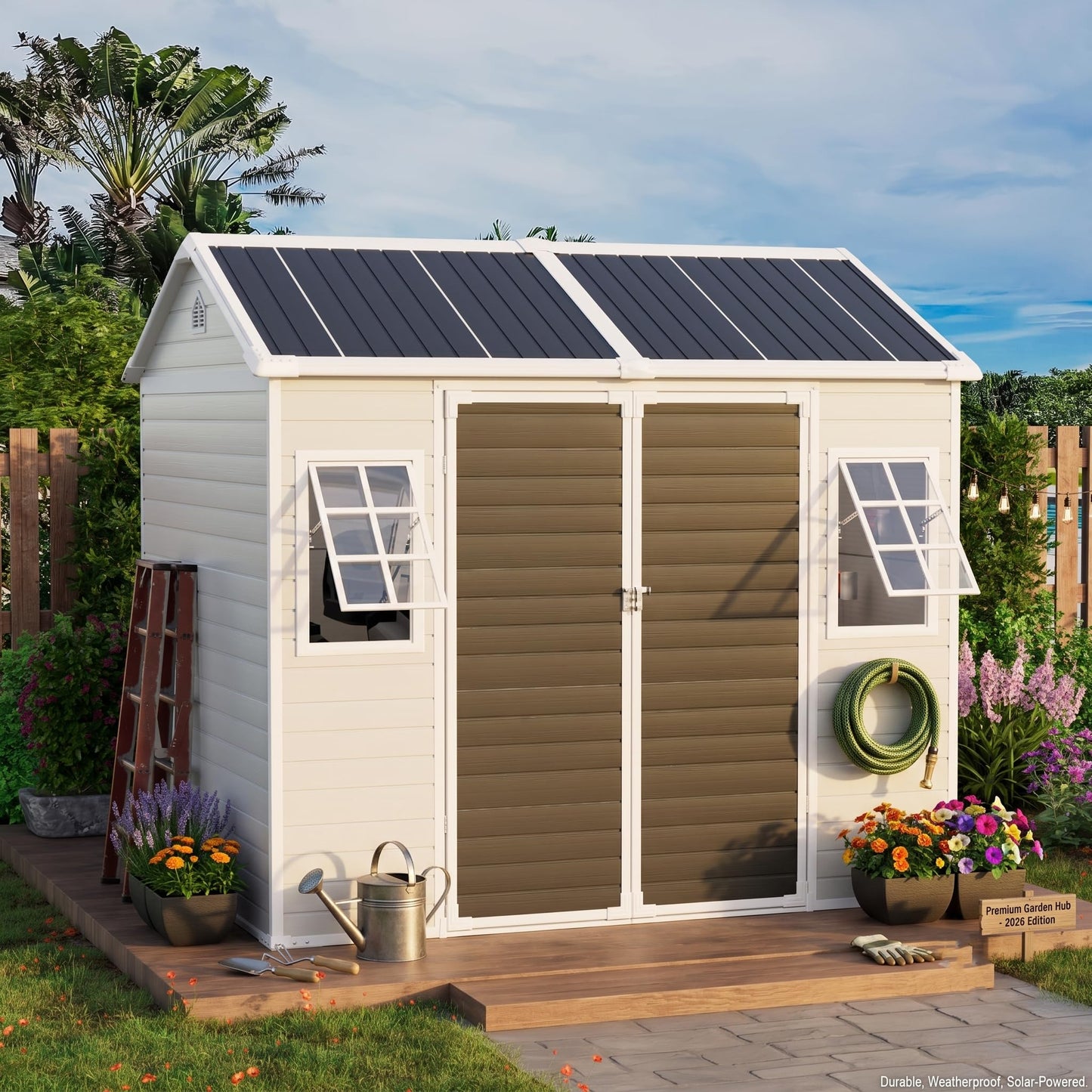 8x6 FT Resin Plastic Shed with Floor, Heavy-Duty 21-Gauge Reinforced Steel Frame, 16mm Ultra-Thick Panels, Outdoor Storage Sheds with Awning Windows and Air Vents