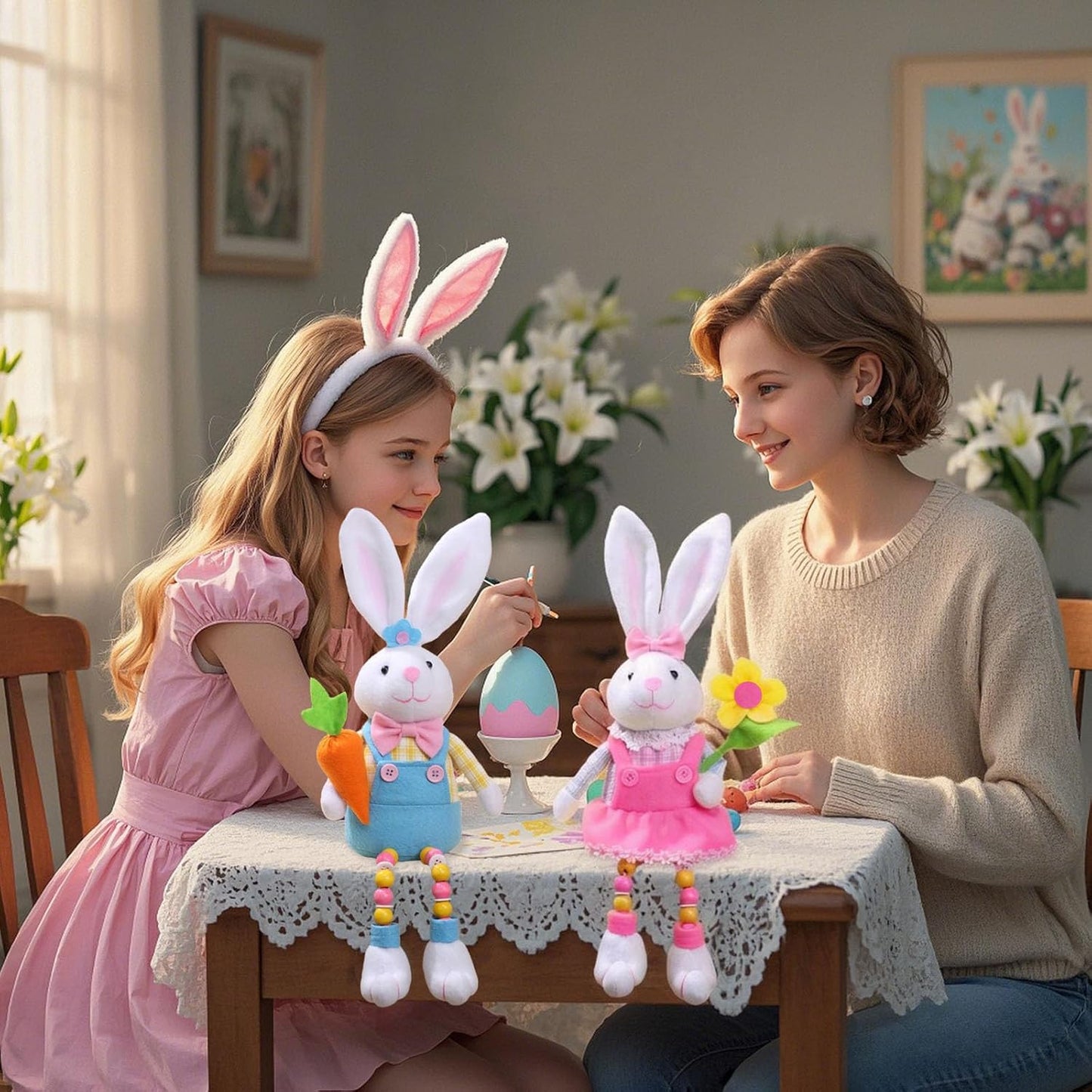 Skiennix Easter Bunny Plush Decorations - Cute Stuffed Rabbit for Easter Basket Stuffers | 2 Pcs